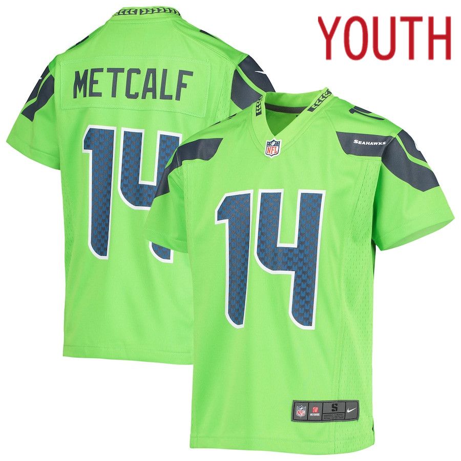Youth Seattle Seahawks 14 DK Metcalf Nike Neon Green Game NFL Jersey